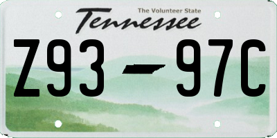 TN license plate Z9397C