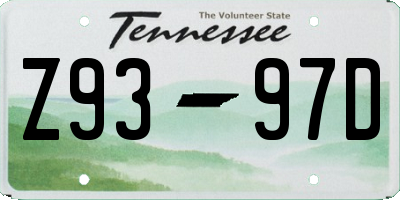 TN license plate Z9397D