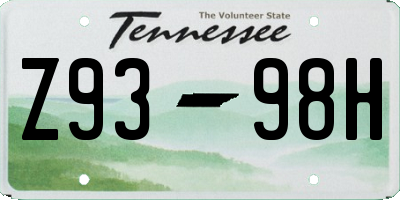 TN license plate Z9398H