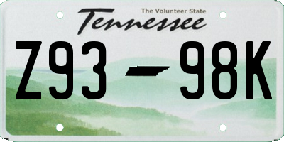 TN license plate Z9398K