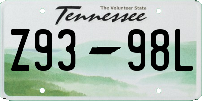 TN license plate Z9398L