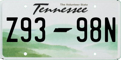 TN license plate Z9398N