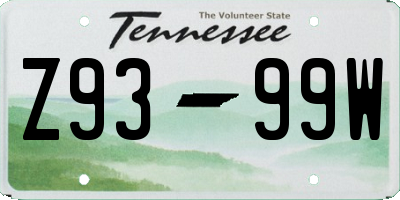 TN license plate Z9399W