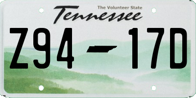 TN license plate Z9417D