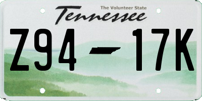 TN license plate Z9417K