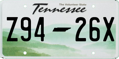 TN license plate Z9426X