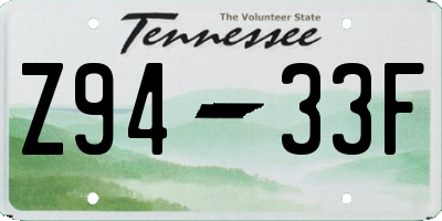 TN license plate Z9433F
