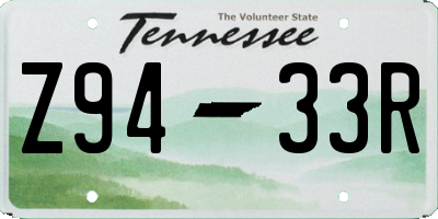 TN license plate Z9433R