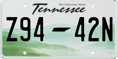 TN license plate Z9442N