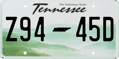 TN license plate Z9445D