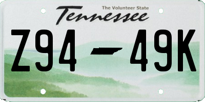 TN license plate Z9449K