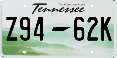 TN license plate Z9462K