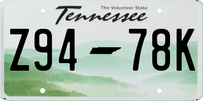 TN license plate Z9478K
