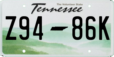 TN license plate Z9486K