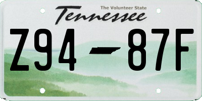TN license plate Z9487F