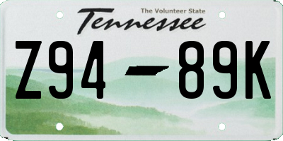 TN license plate Z9489K