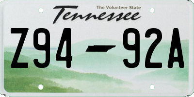 TN license plate Z9492A