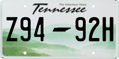 TN license plate Z9492H