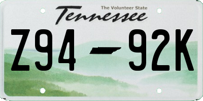 TN license plate Z9492K