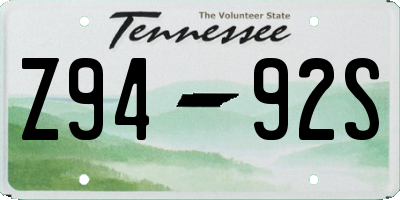 TN license plate Z9492S