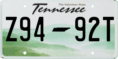 TN license plate Z9492T