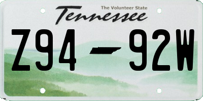 TN license plate Z9492W