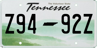 TN license plate Z9492Z