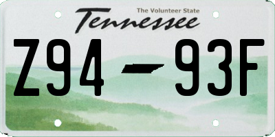 TN license plate Z9493F