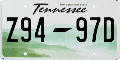 TN license plate Z9497D