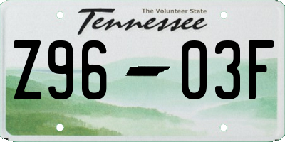 TN license plate Z9603F