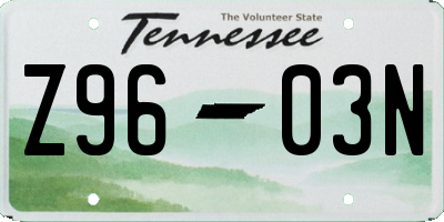 TN license plate Z9603N