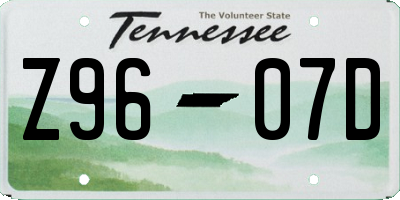 TN license plate Z9607D