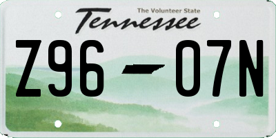 TN license plate Z9607N