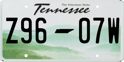 TN license plate Z9607W