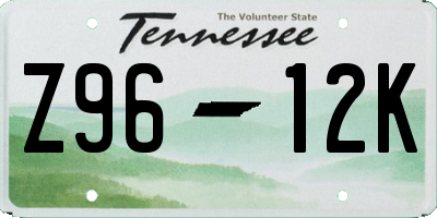 TN license plate Z9612K