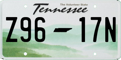 TN license plate Z9617N