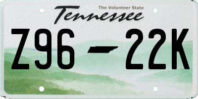 TN license plate Z9622K