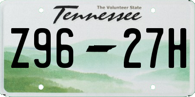 TN license plate Z9627H