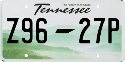 TN license plate Z9627P