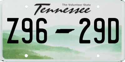 TN license plate Z9629D