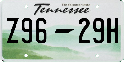 TN license plate Z9629H