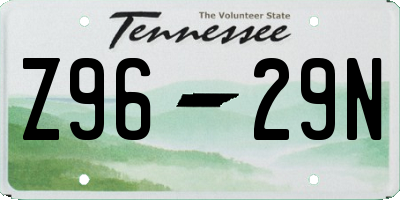 TN license plate Z9629N