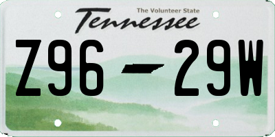 TN license plate Z9629W