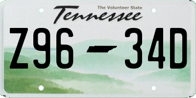 TN license plate Z9634D