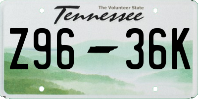 TN license plate Z9636K