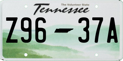 TN license plate Z9637A