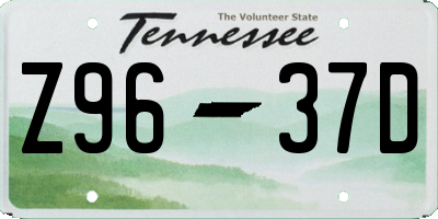 TN license plate Z9637D