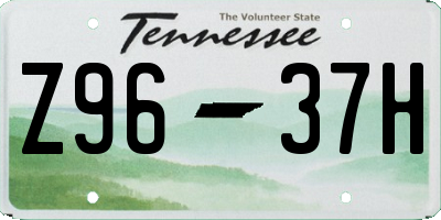 TN license plate Z9637H