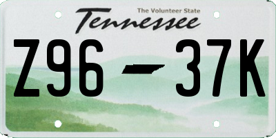 TN license plate Z9637K