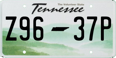TN license plate Z9637P